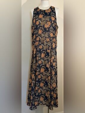 Navy Floral Maxi Skirt with Tan Floral Print